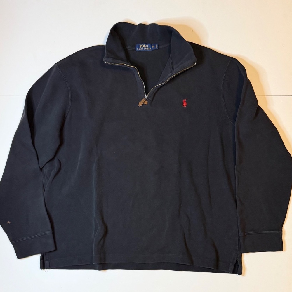 Polo Ralph Lauren 1/4 Quarter Zip Pullover Mens XL Black Cotton Pony Logo